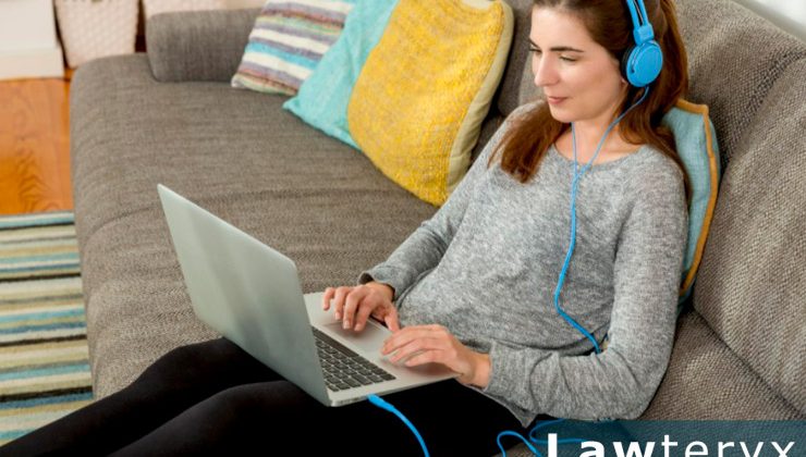 woman working on laptop at home