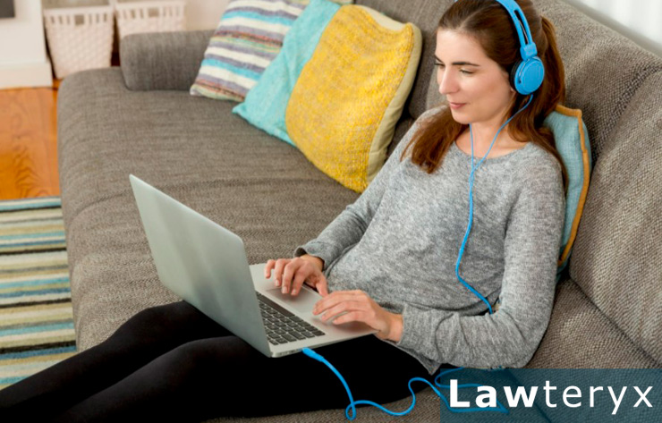 woman working on laptop at home